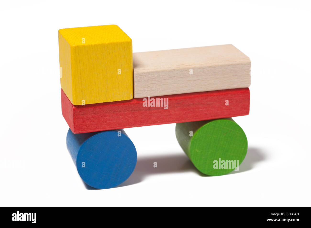 car from colorful wooden toy blocks isolated on white background Stock ...