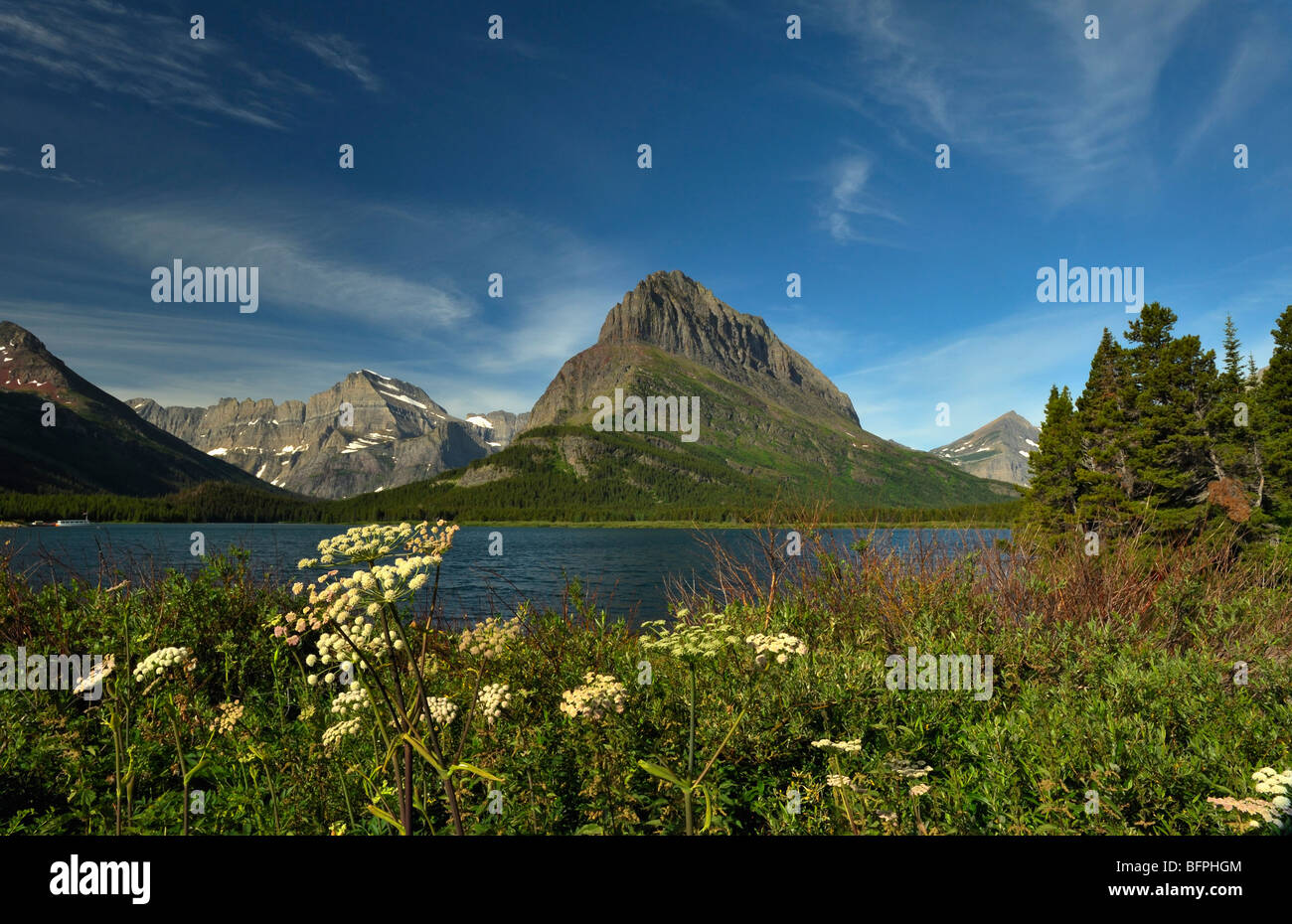 Swift current lake in the Many Glaciers area of the Glacier national park in Montana, USA Stock Photo