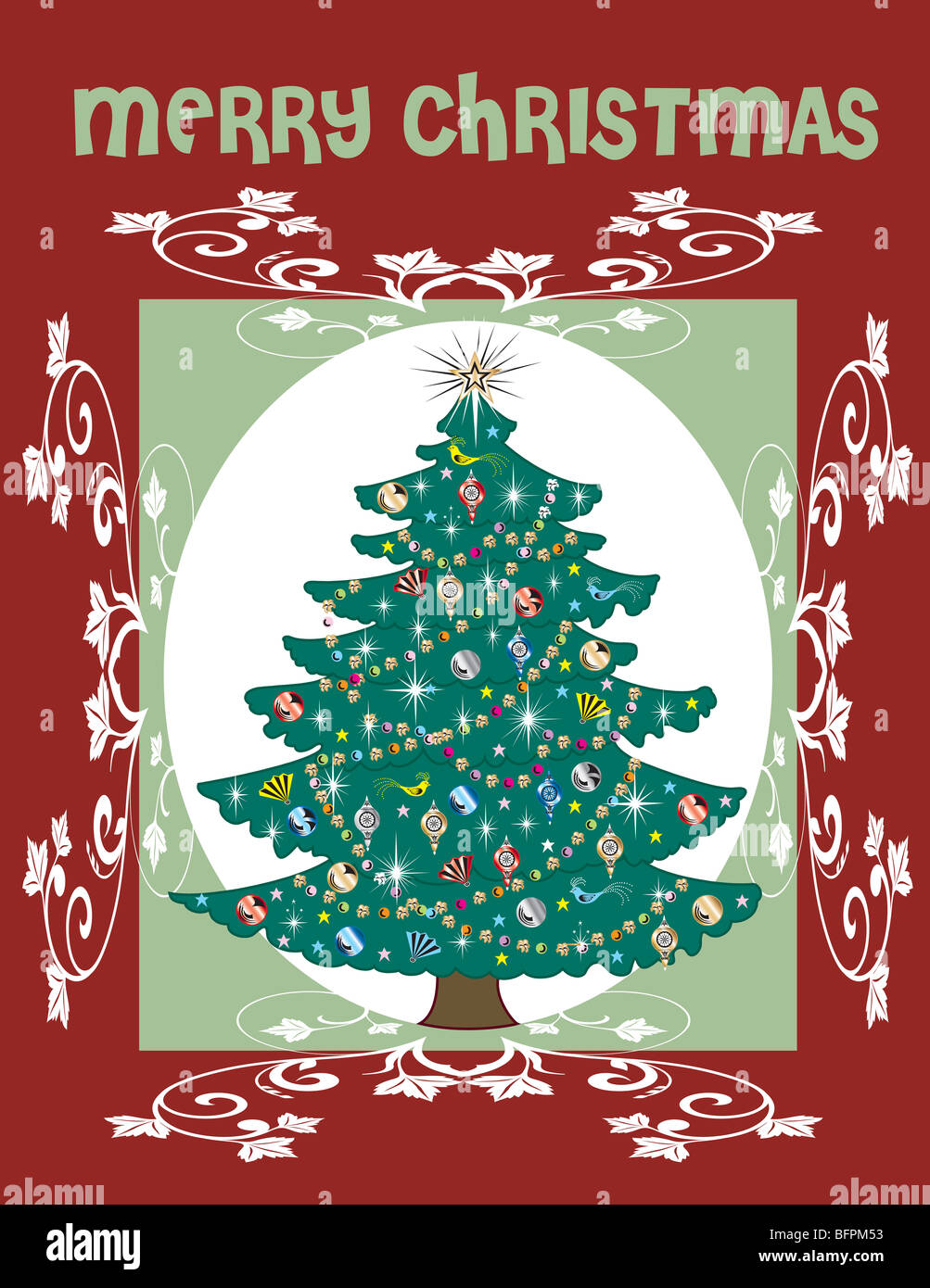 Vector Illustration of a Christmas Tree Card Stock Photo - Alamy