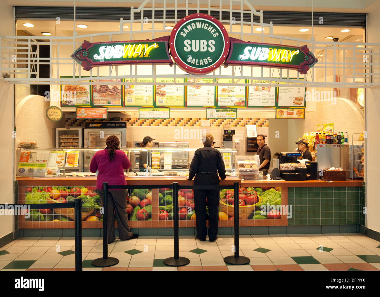 People buying food at Subway, Pentagon City shopping mall, Washington DC USA Stock Photo