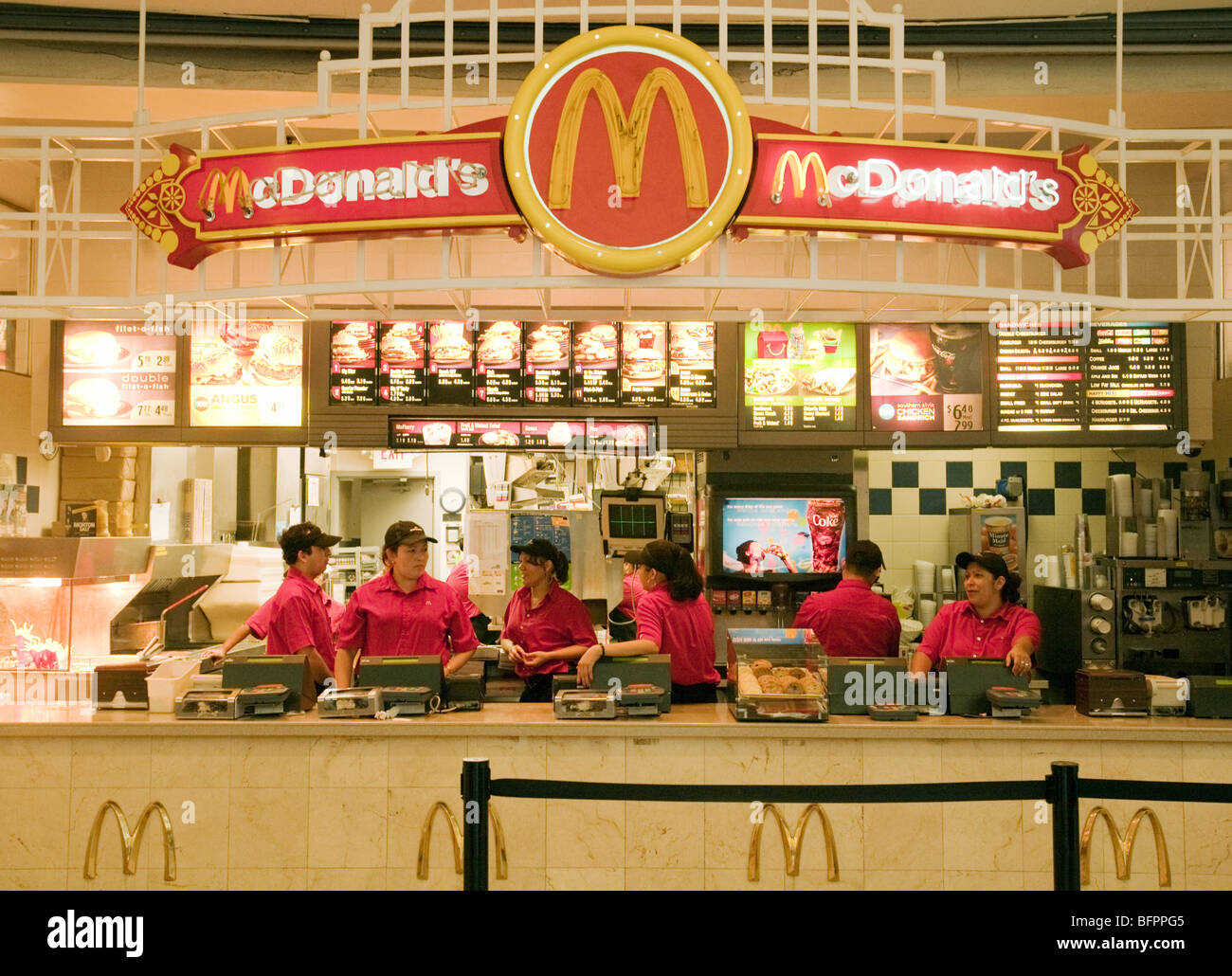 Staff at McDonalds Burger bar, Pentagon City shopping Mall, Washington DC USA Stock Photo