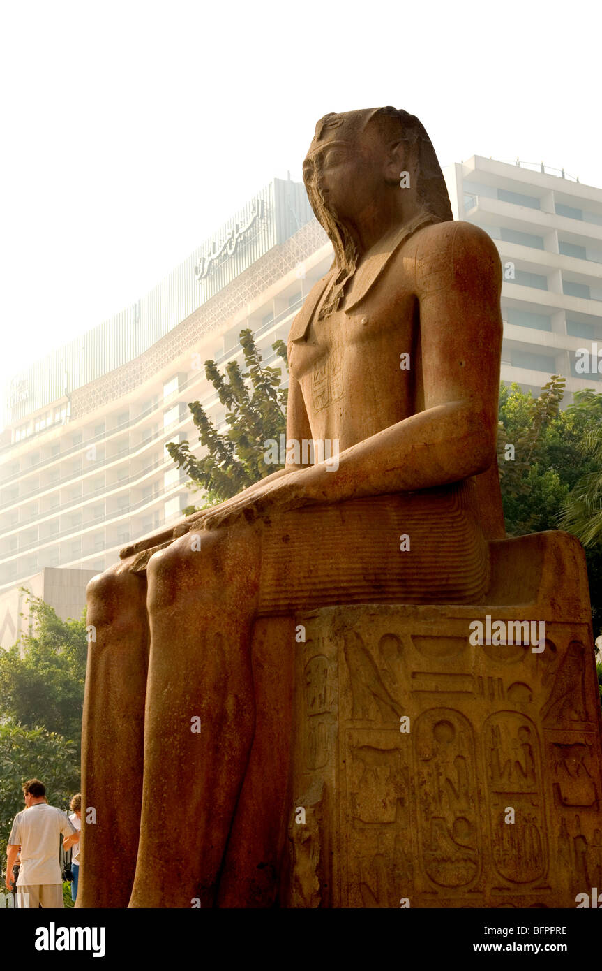 Large statue in the courtyard of the Egyptian Museum Stock Photo