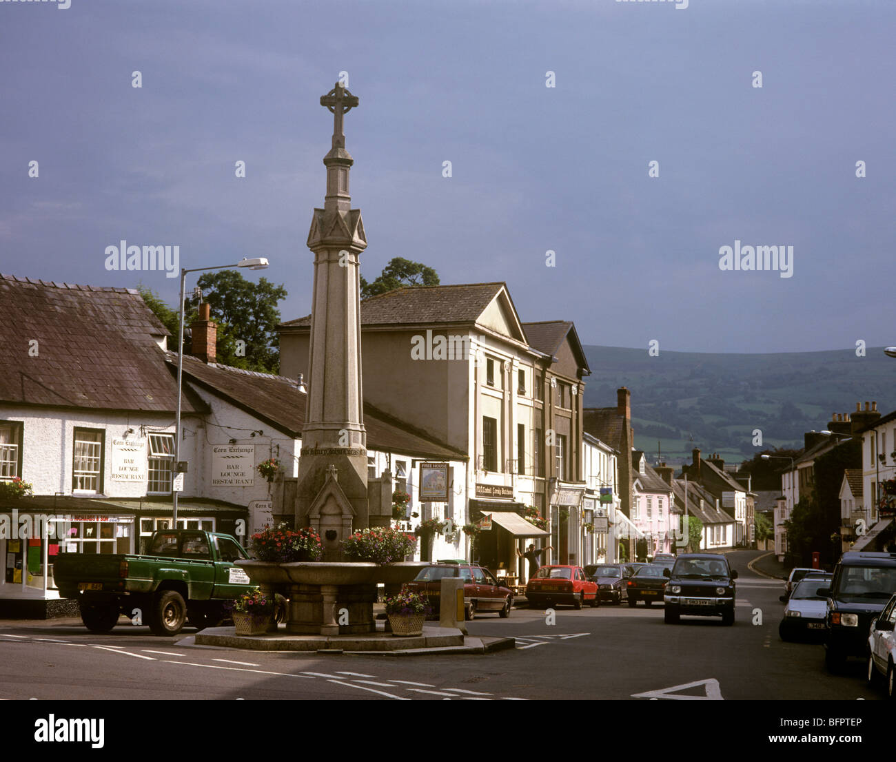 UK, Wales, Brecon Beacons, Crickhowell town centre, Lucas memorial fountain Stock Photo
