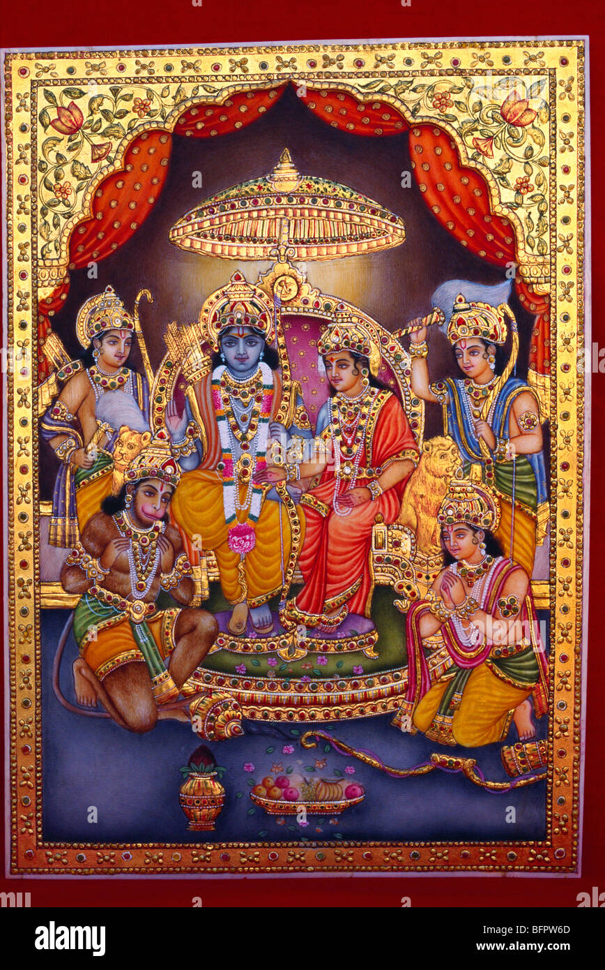 Miniature painting of Ram Darbar with golden embossing - bdr 66433 ...