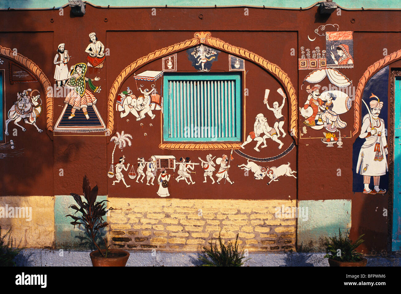 AAD 66520 : Peshwa style wall painting ; Parvati Complex ; Pune ; Maharashtra ; India Stock Photo