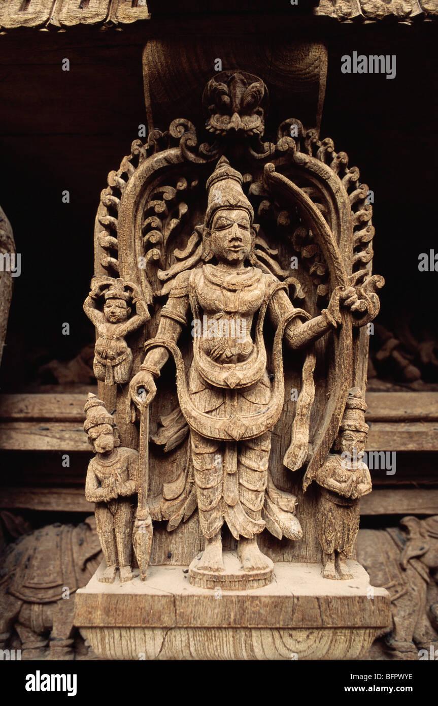 MAA 66592 : Statue ; seventeenth century wood carving in temple Chariot at Madurai ; Tamil Nadu ; India Stock Photo