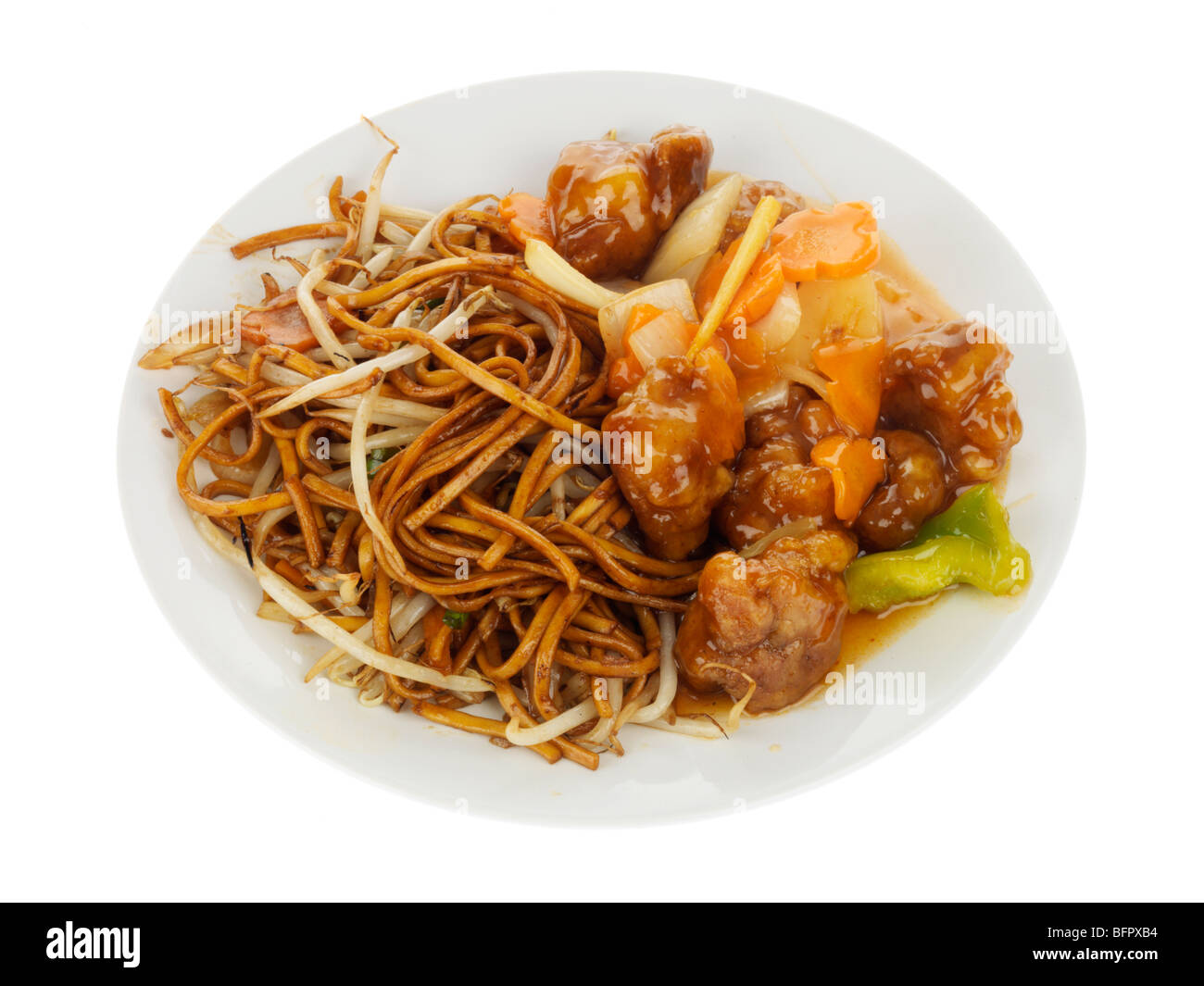 Sweet and Sour Pork with Noodles Stock Photo