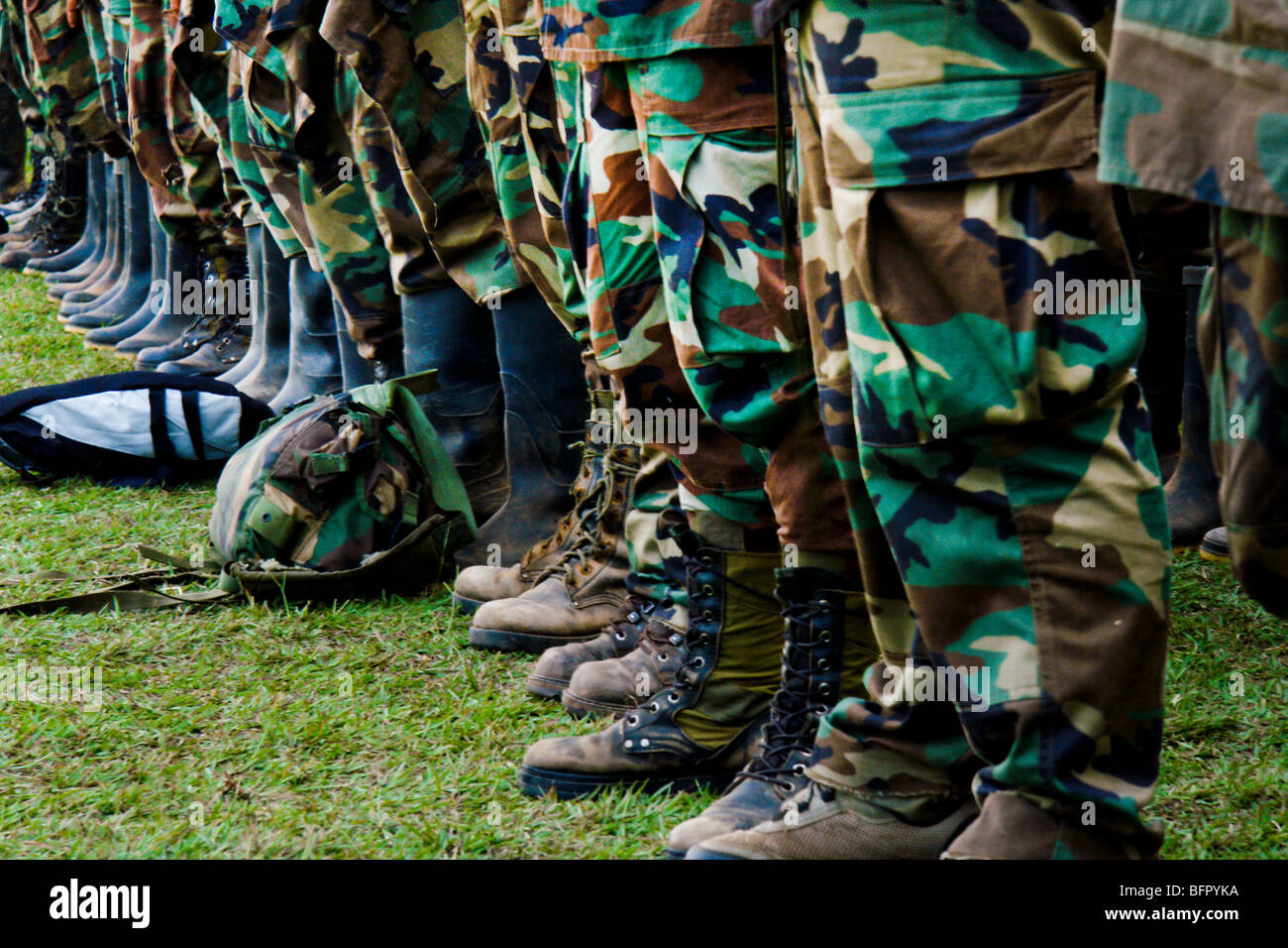 Colombian paramilitary forces (AUC) during the rehearsal for the demobilization ceremony in Casibare, Meta, Colombia. Stock Photo
