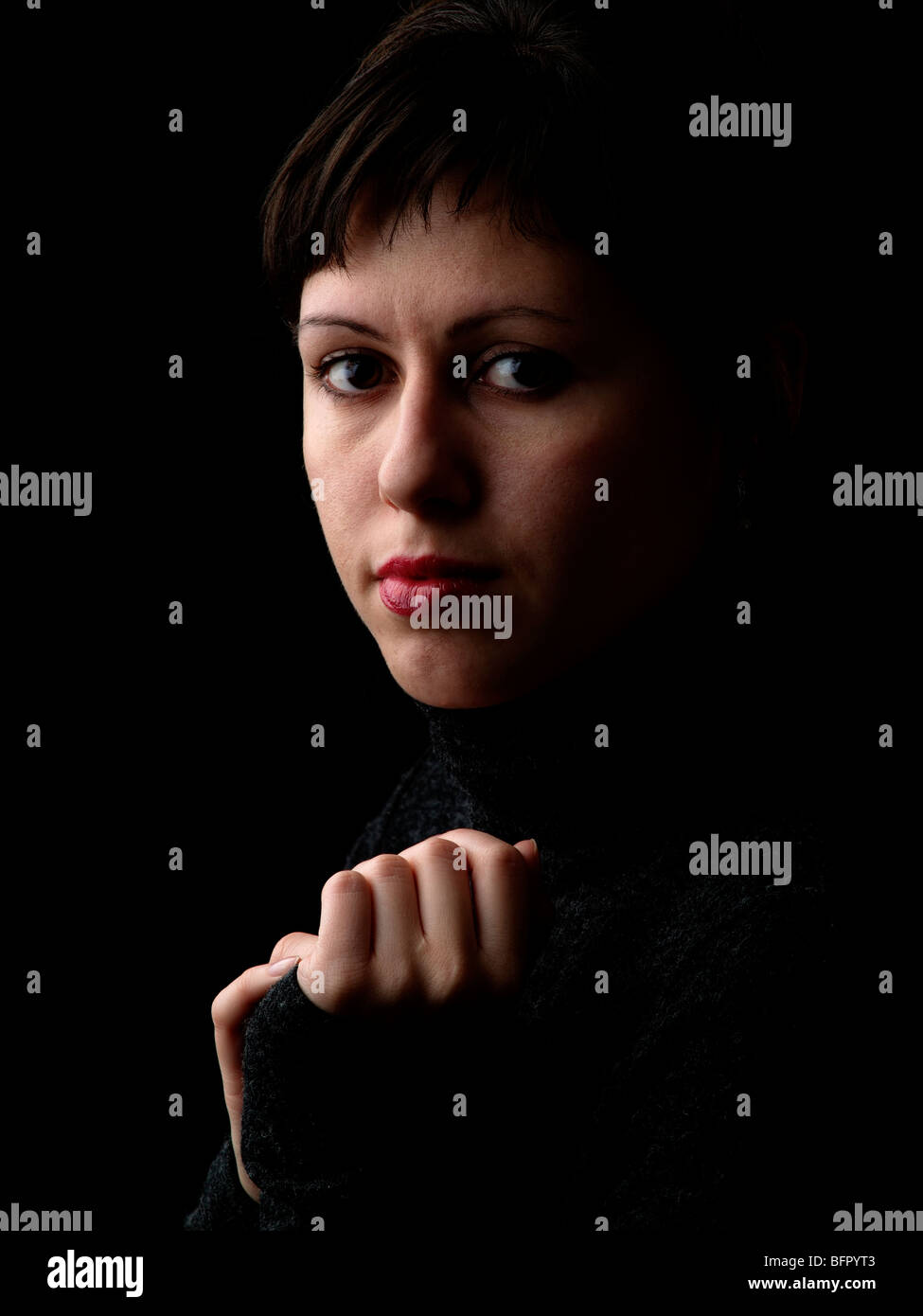 Young Caucasian lady classic portrait black background Stock Photo Alamy