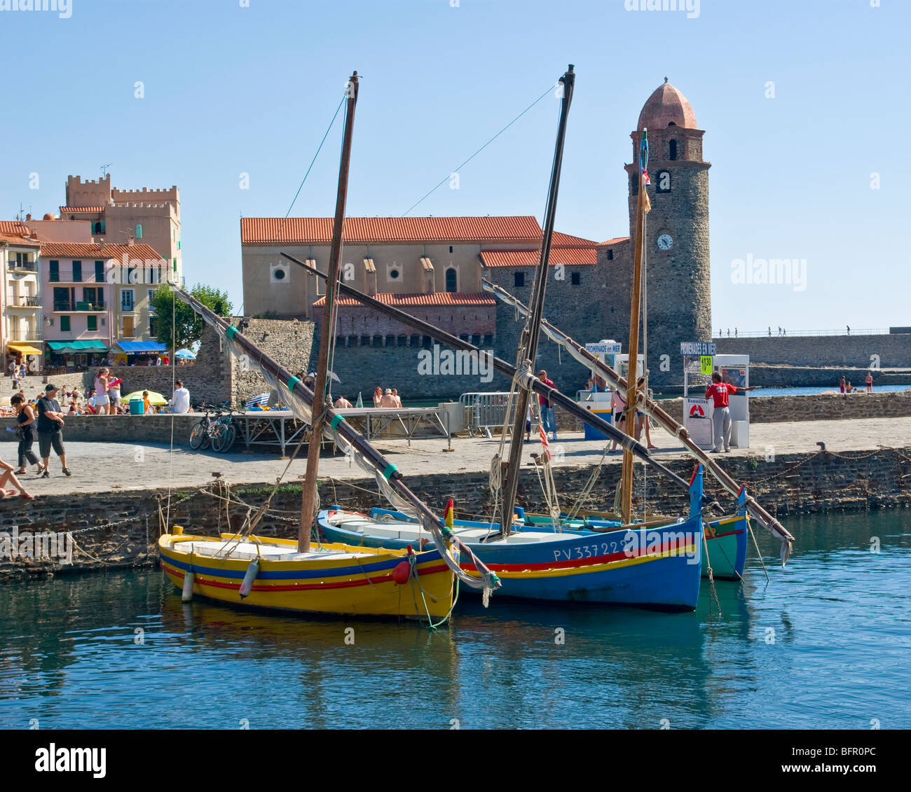 Notre Dame des Anges anchovy boats Collioure Stock Photo