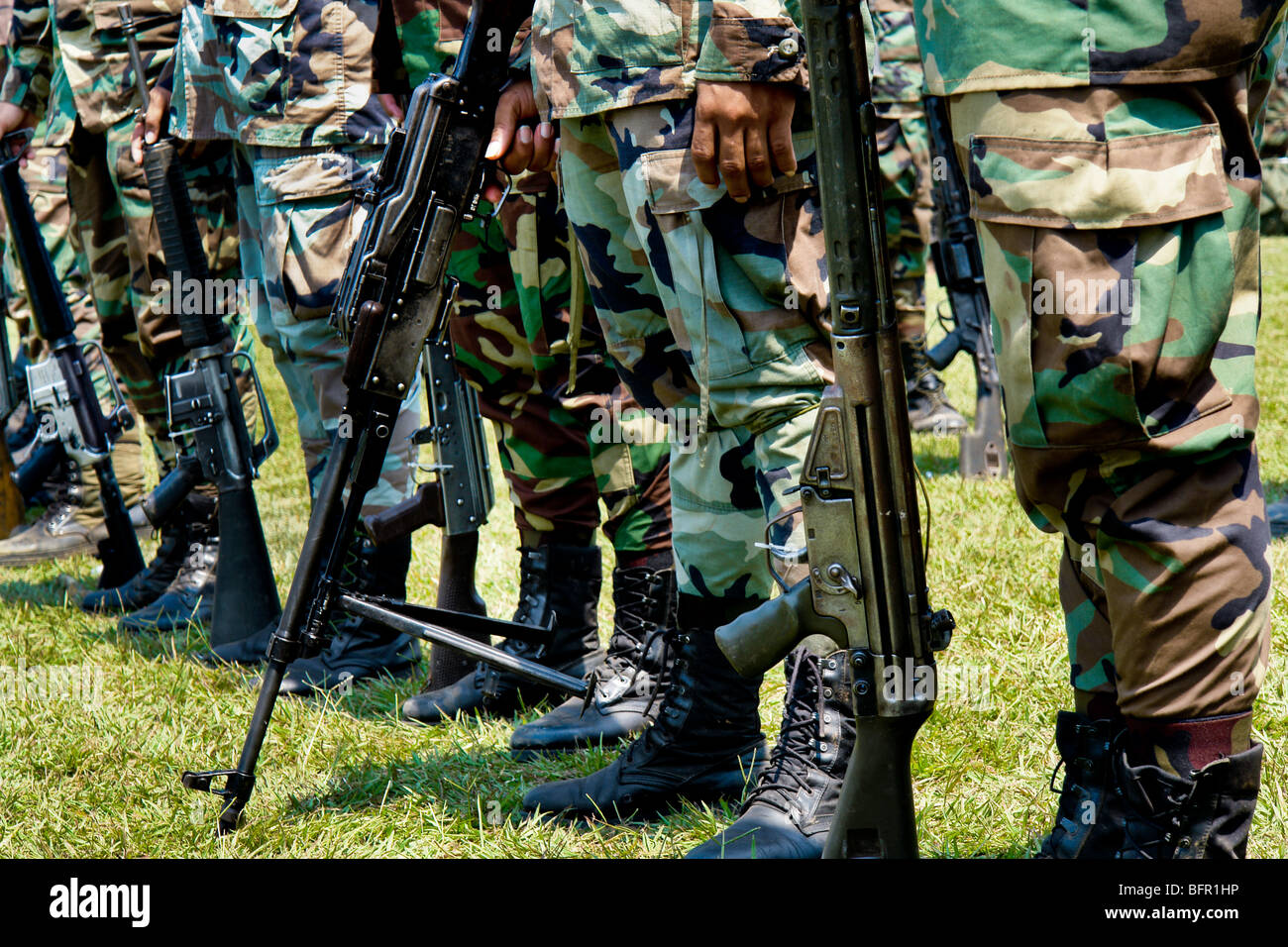 Colombian paramilitary forces (AUC) during the demobilization ceremony in Casibare, Meta, Colombia. Stock Photo