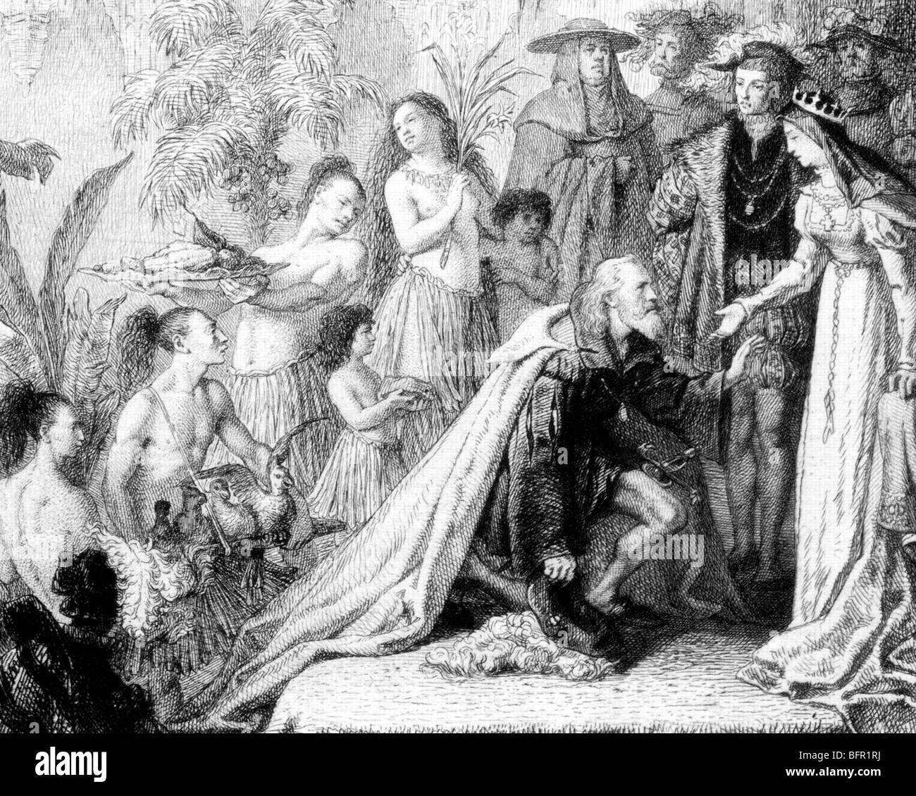 QUEEN ISABELLA I of Spain (1451-1504) and King Ferdinand receive New World gifts from Columbus Stock Photo