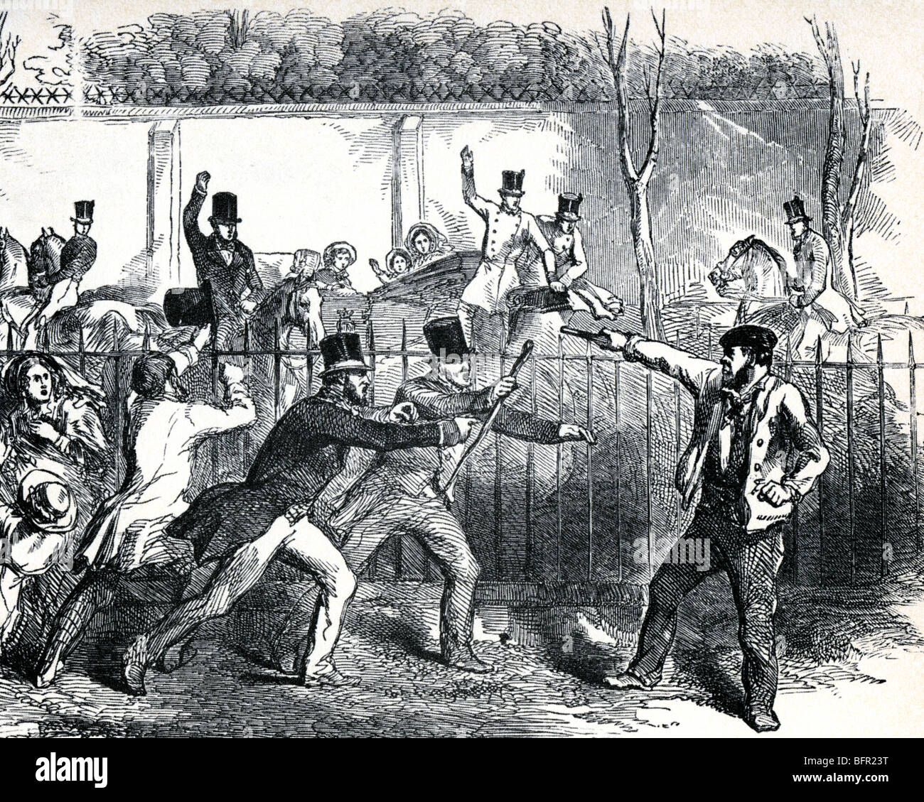 QUEEN VICTORIA - Attempted assassination along Constitution Hill by John William Hamilton, an out of work Irishman, in May 1849 Stock Photo