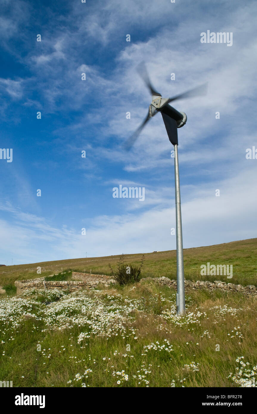 dh Small wind power turbine RENEWABLES UK Orkney burray scotland single micro windturbine green energy machine Stock Photo