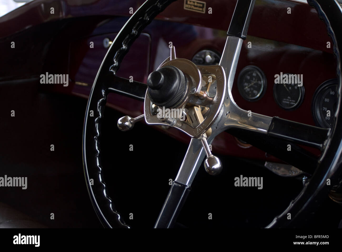 Close up of the steering wheel of A 1934 Rolls Royce Phantom at the VCCSA (Veteran Car Club of South Africa) in Kloof. Stock Photo