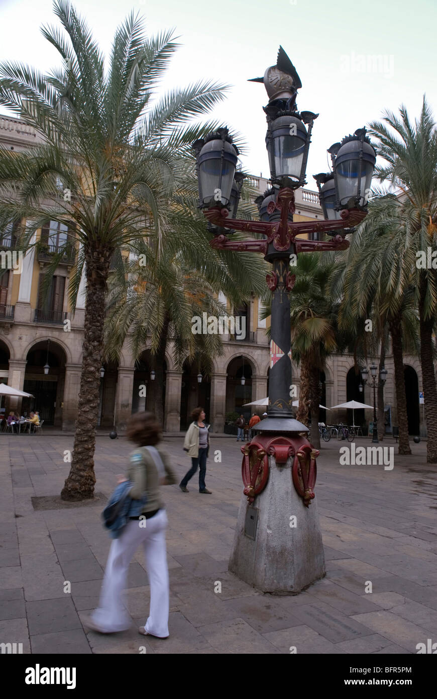 The fantastic lampost in Plaça Reial were Gaudi's first commission Stock Photo