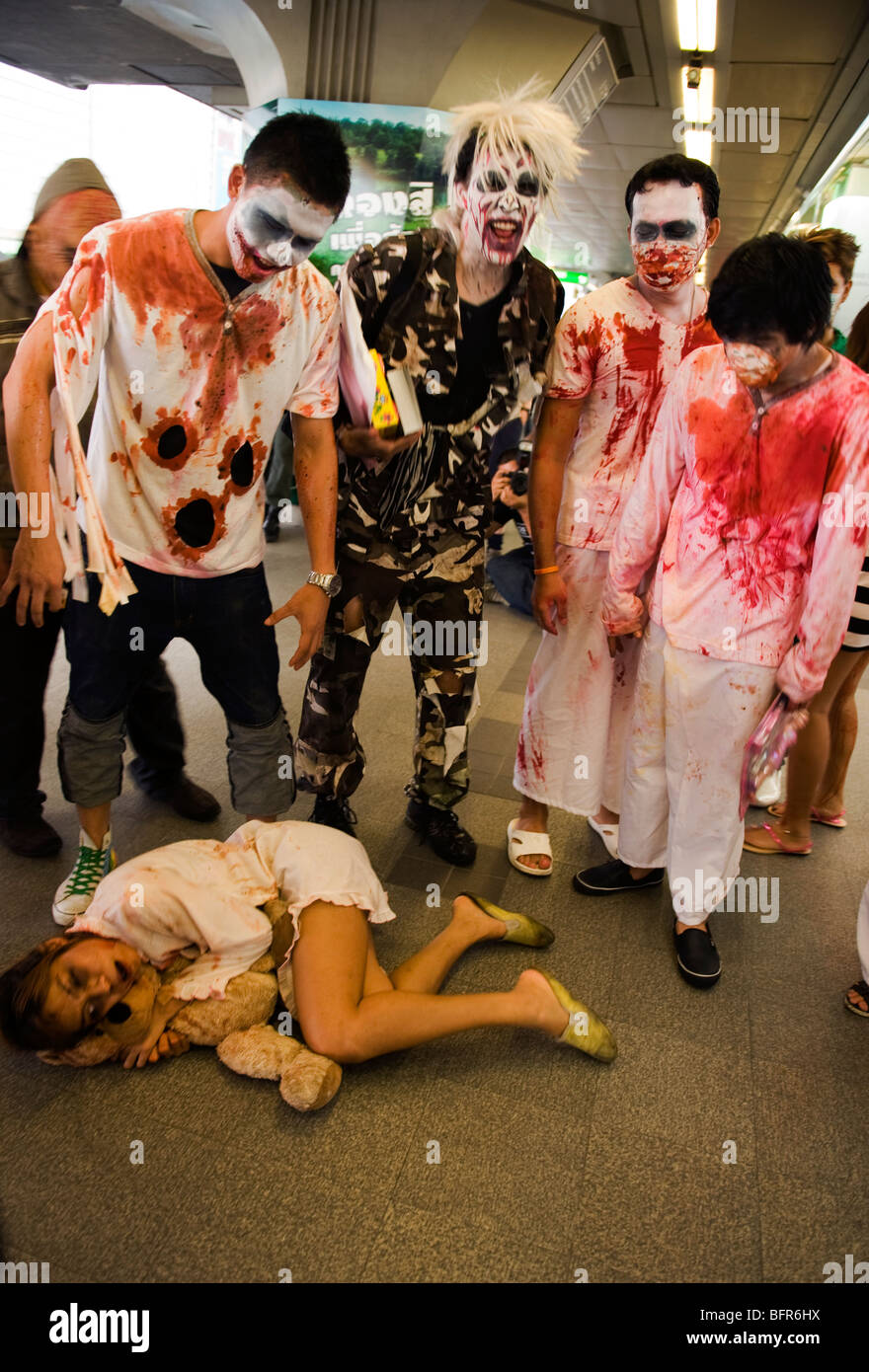 Zombie walk festival at Siam BTS, Bangkok, Thailand. Stock Photo