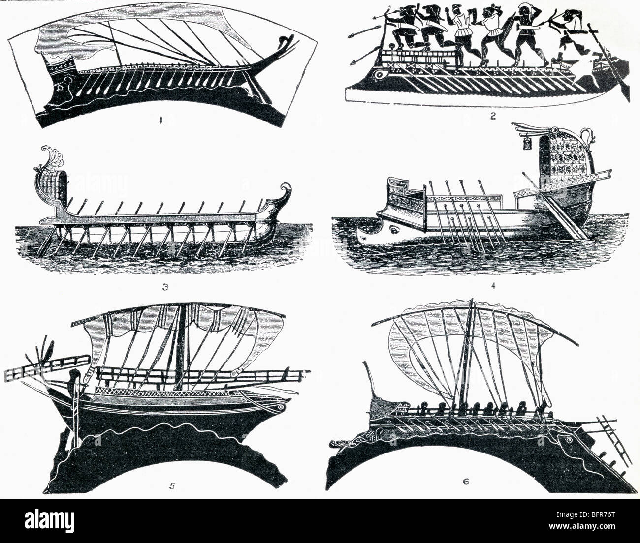 Ancient Greek and Roman ships which sailed the Mediterranean.  See full DESCRIPTION below. Stock Photo