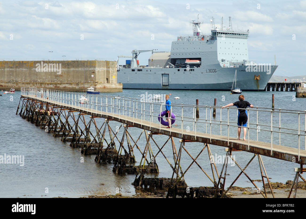 RFA Largs Bay a Royal Fleet Auxiliary ship alongside Portland Harbour Dorset England UK Stock Photo