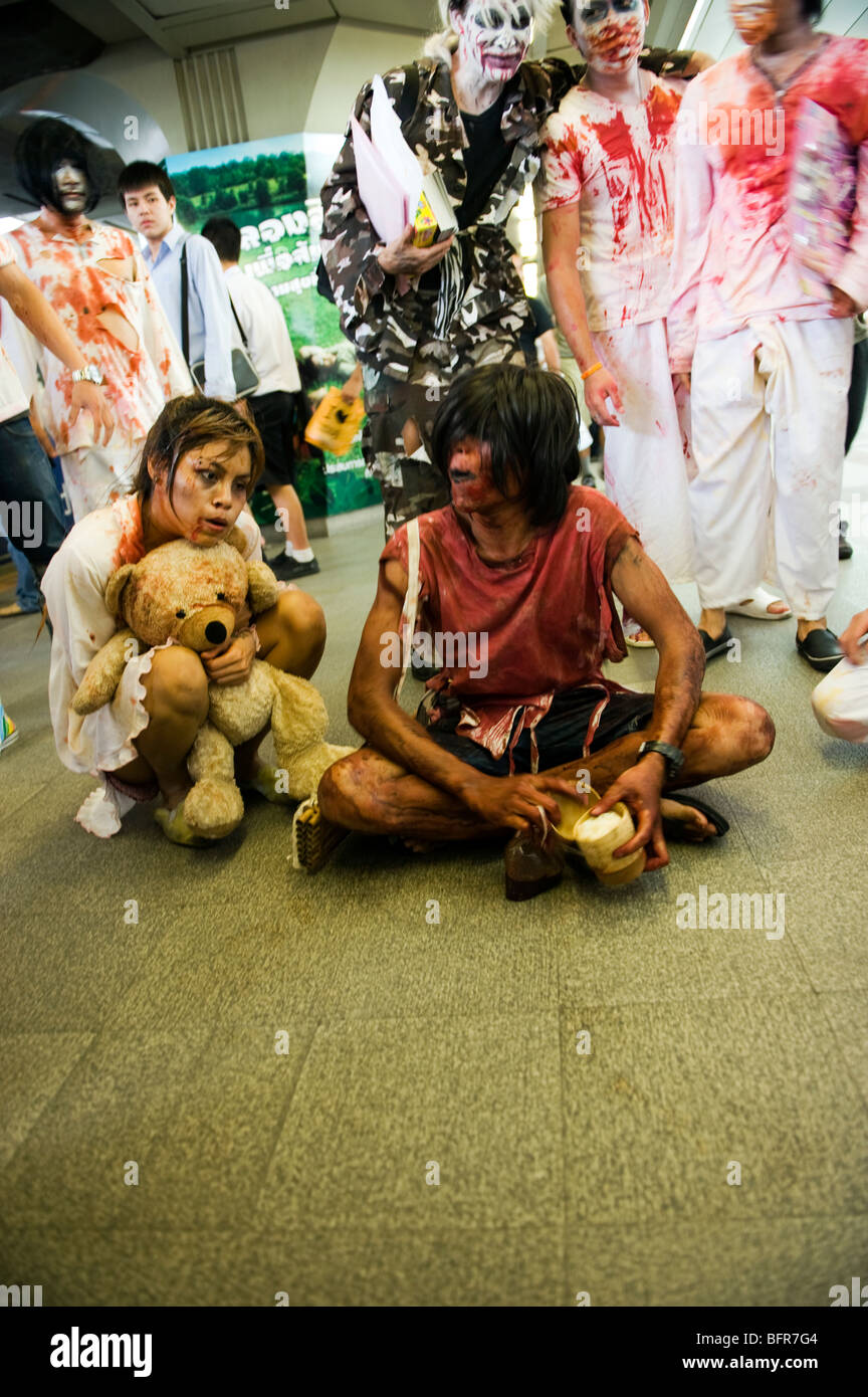 Crazy ghosts at Zombie walk festival at Siam BTS, Bangkok, Thailand. Stock Photo