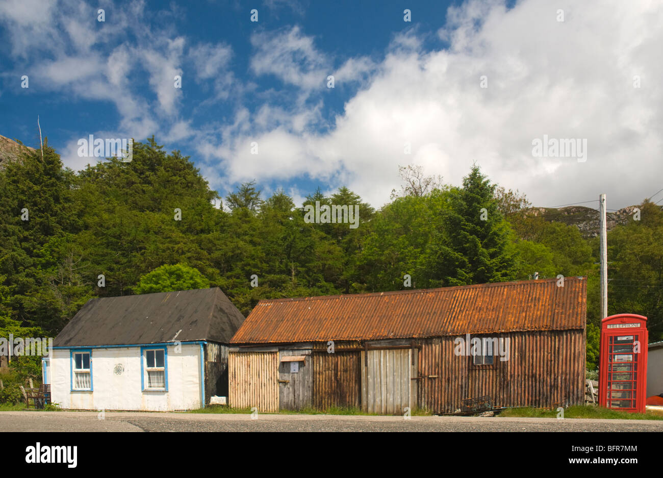 Dwellings and telephone box at Lower Diabaig, Sutherland, Scotland Stock Photo Alamy