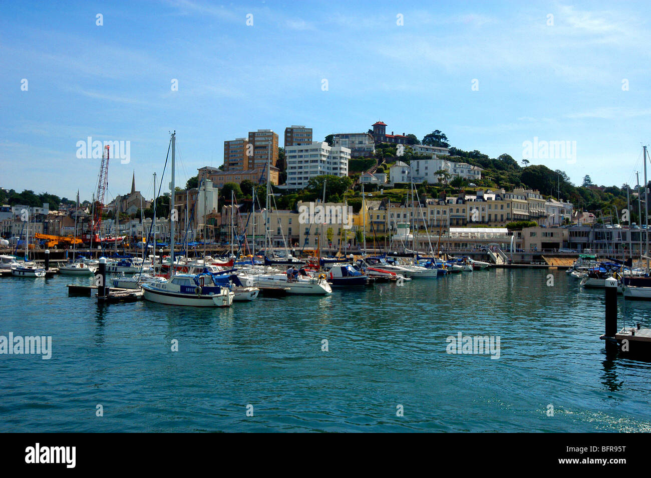 Torquay and Harbour from the sea side of the resort. Stock Photo