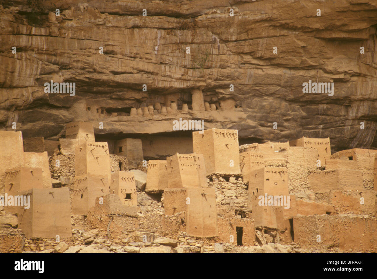 Ancient cliff dwellings of the Tellem people the earliest inhabitants of the Bandiagara Escarpment. Stock Photo
