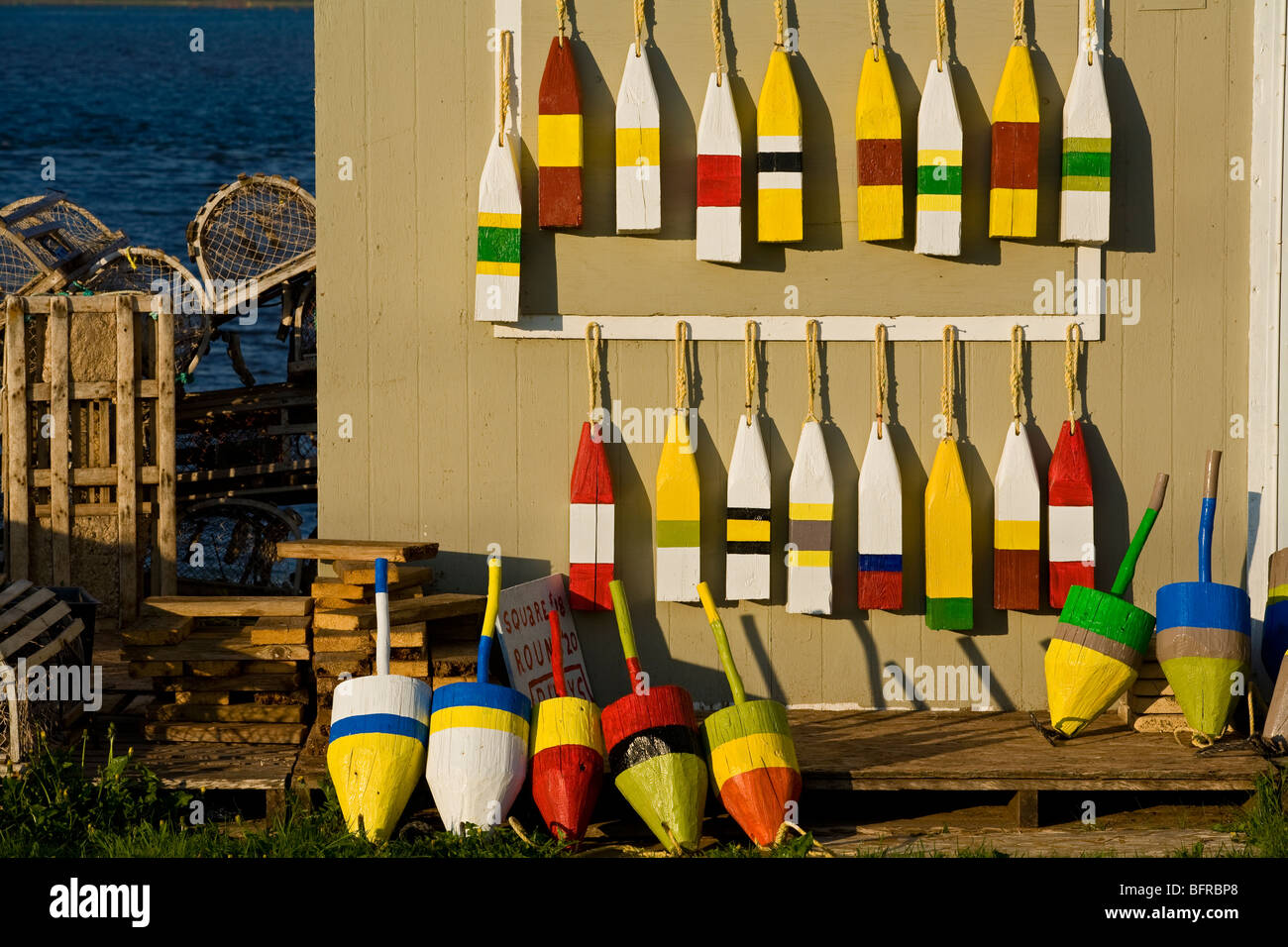 lobster buoys for sale, North Rustico, Prince Edward Island, Canada Stock Photo