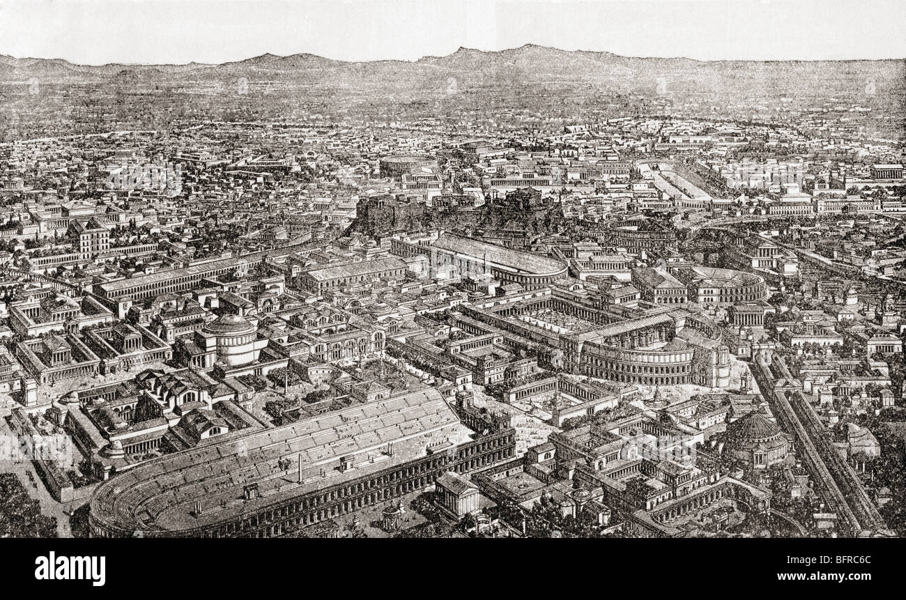 A general view of Rome, Italy as it would have appeared in the time of Aurelian Stock Photo