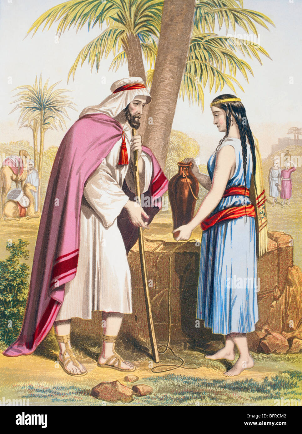Abraham's servant Eliezer and Rebekah at the well Stock Photo