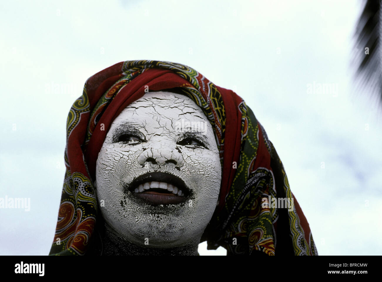 Makua woman with muciro root extract face mask Stock Photo