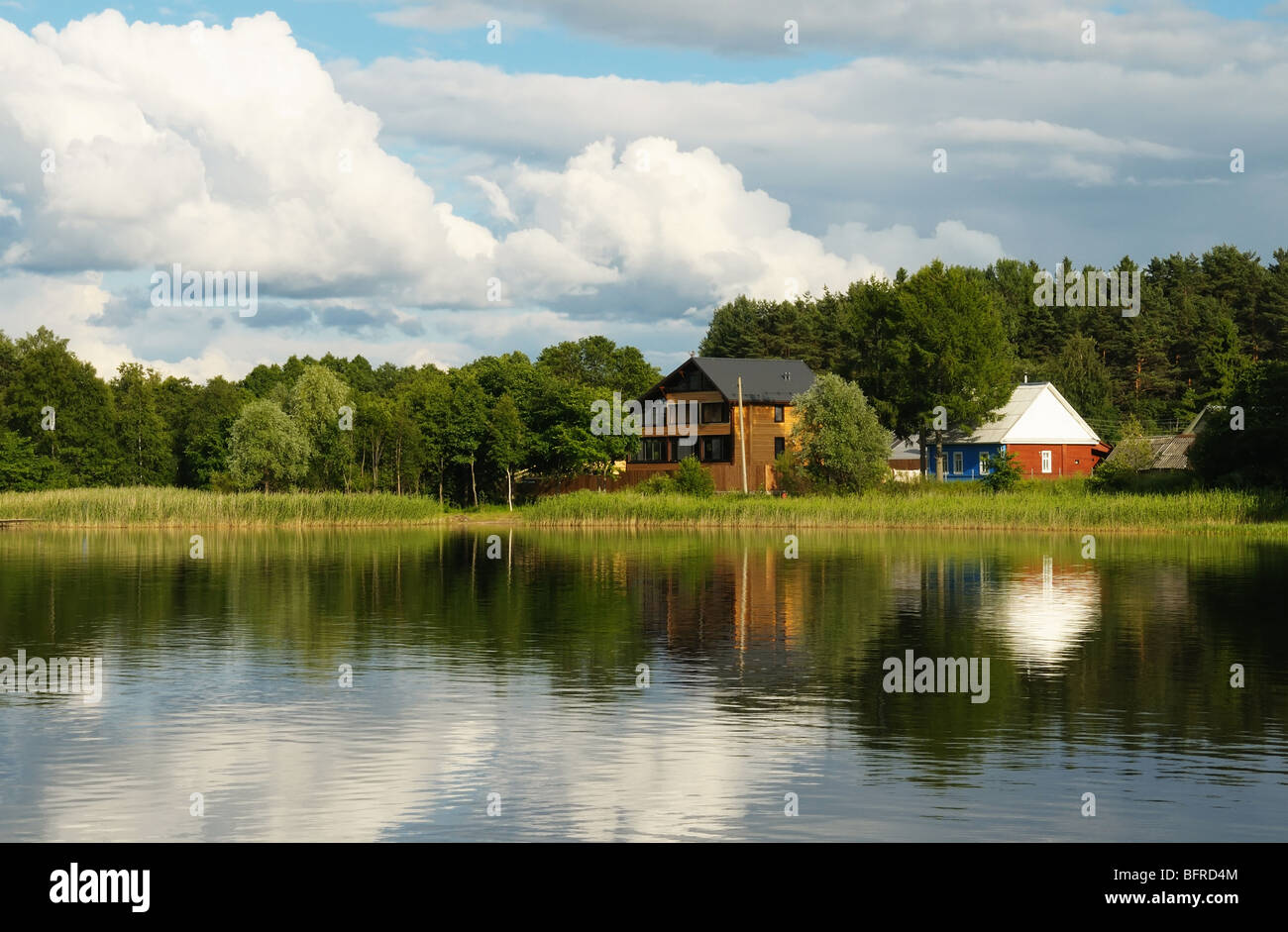 Cottage by the lake Stock Photo
