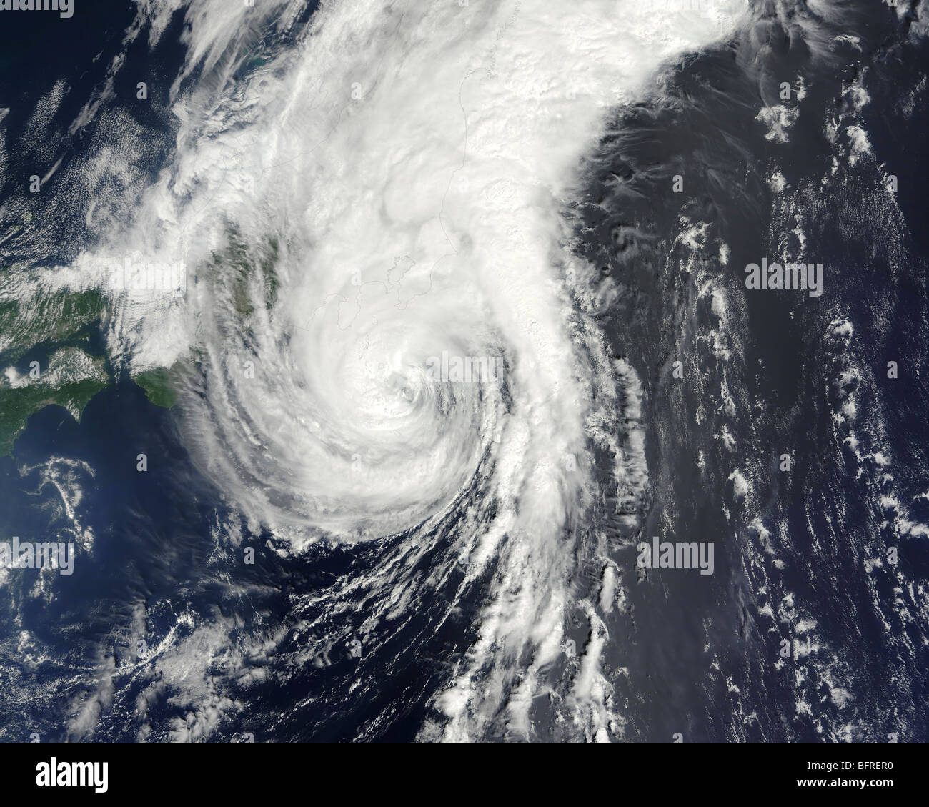 Tropical Storm Krovanh along the coastline of Japan. Stock Photo