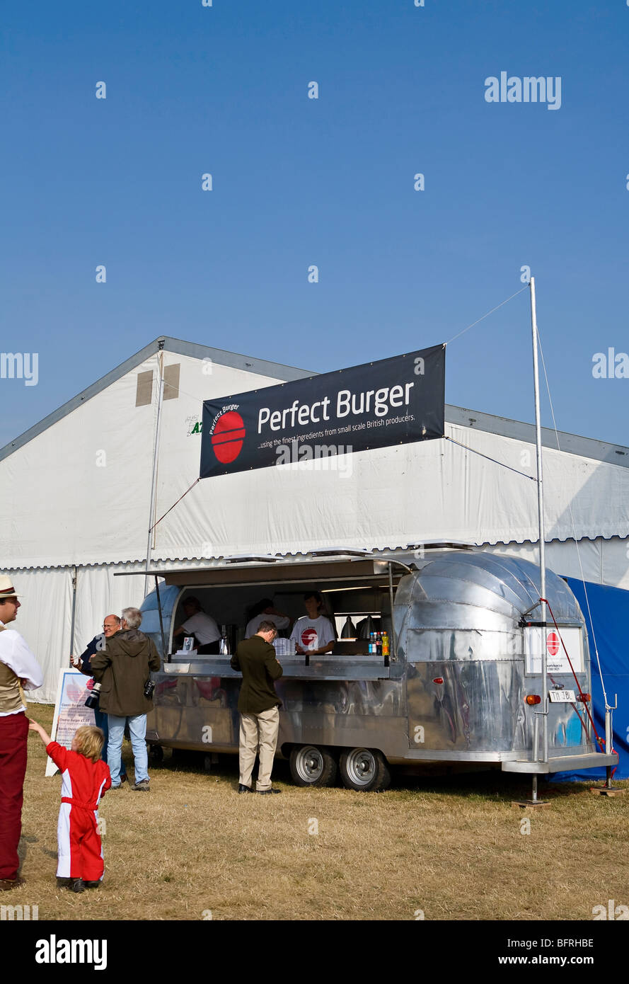 Silver retro Airstream burger van at Goodwood Revival, Chichester, West Sussex, UK Stock Photo