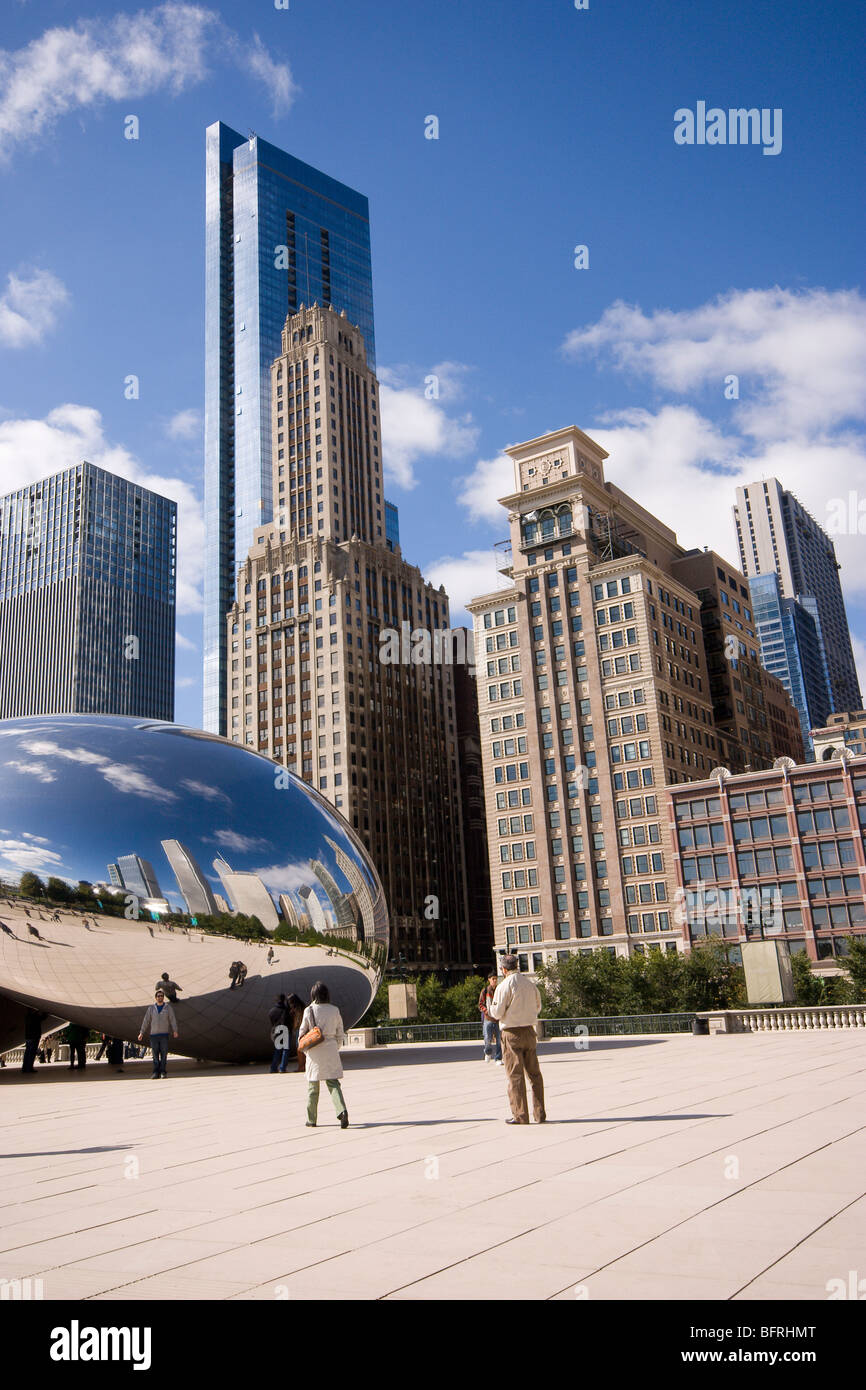 Cloud gate sculpture silver bean Millennium Park in Downtown Chicago