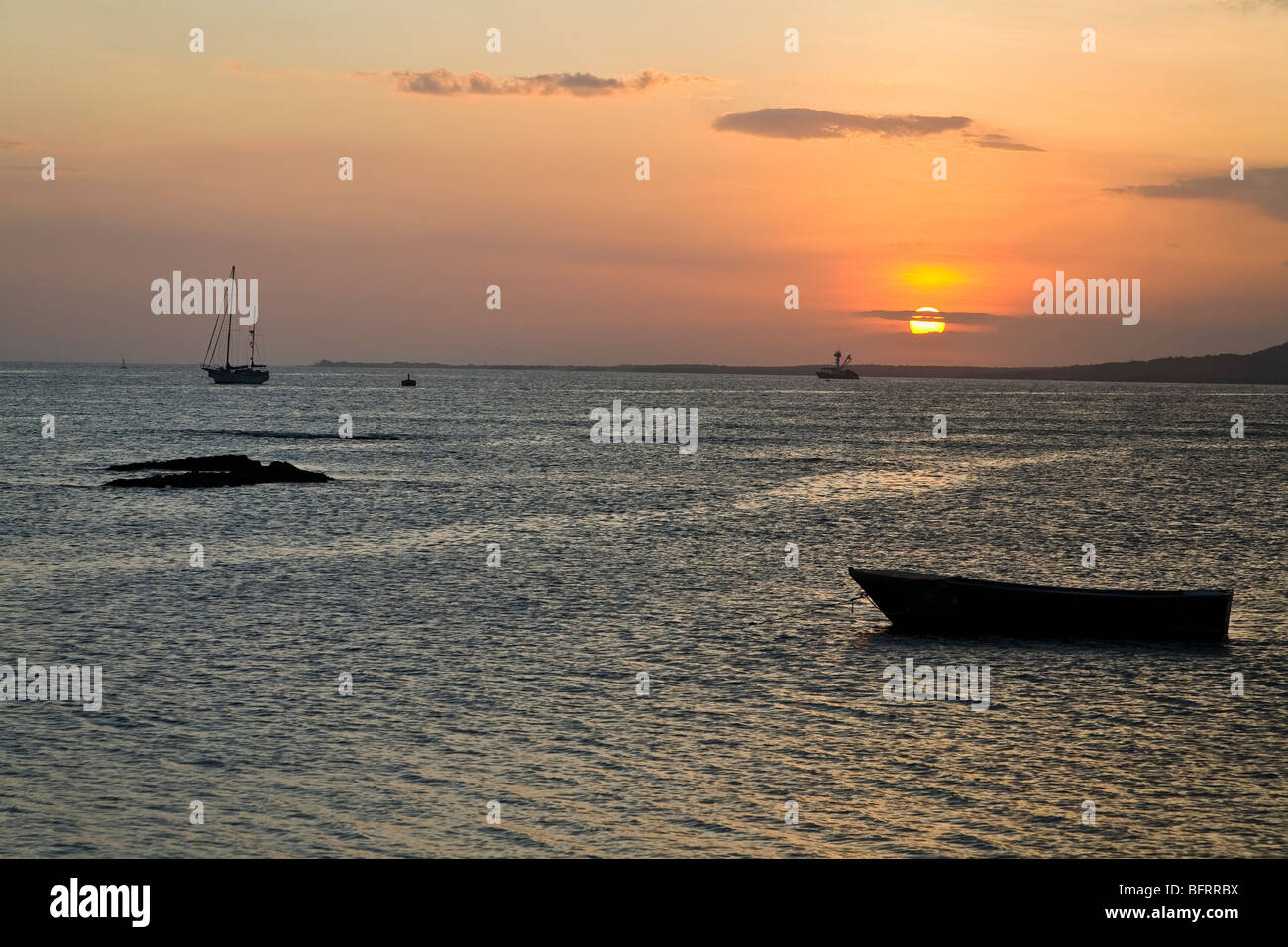 Sunset over the ocean, Puerto Villamil, Isabela Island, Galapagos Stock Photo