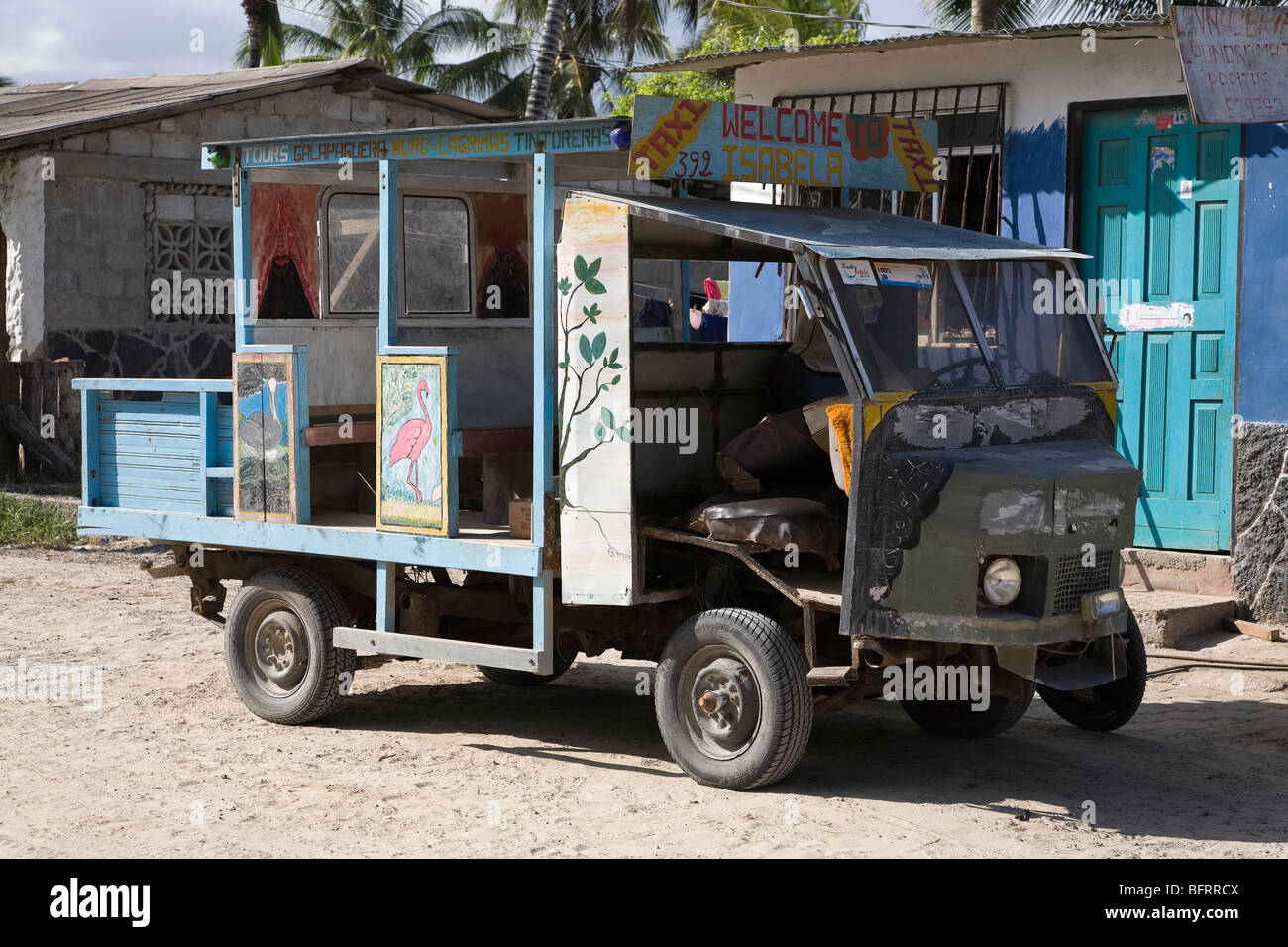 Local taxi, Puerto Villamil, Isabela Island, Galapagos Stock Photo
