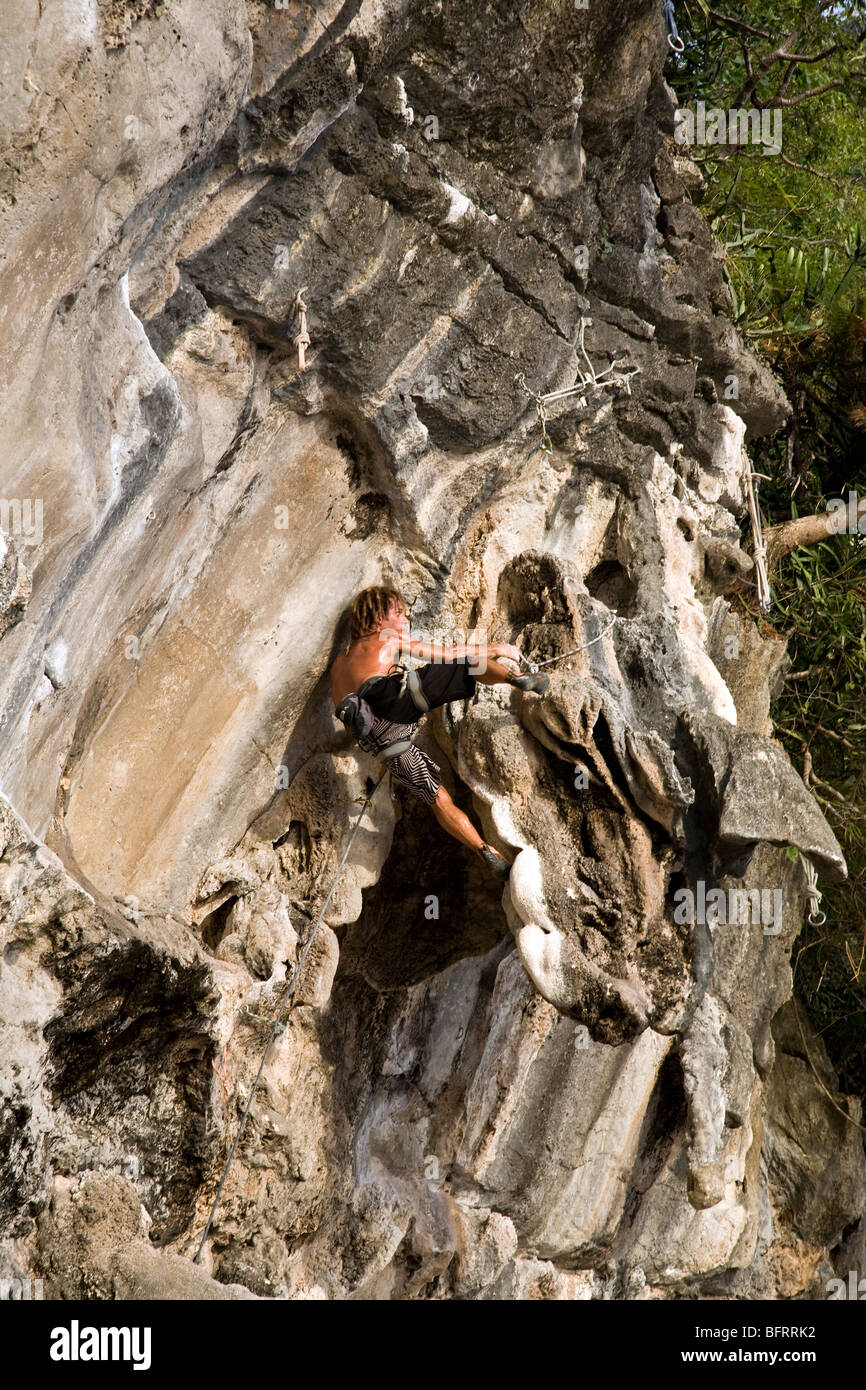 Rock climber. Hat Ton Sai. Krabi Province. Thailand Stock Photo