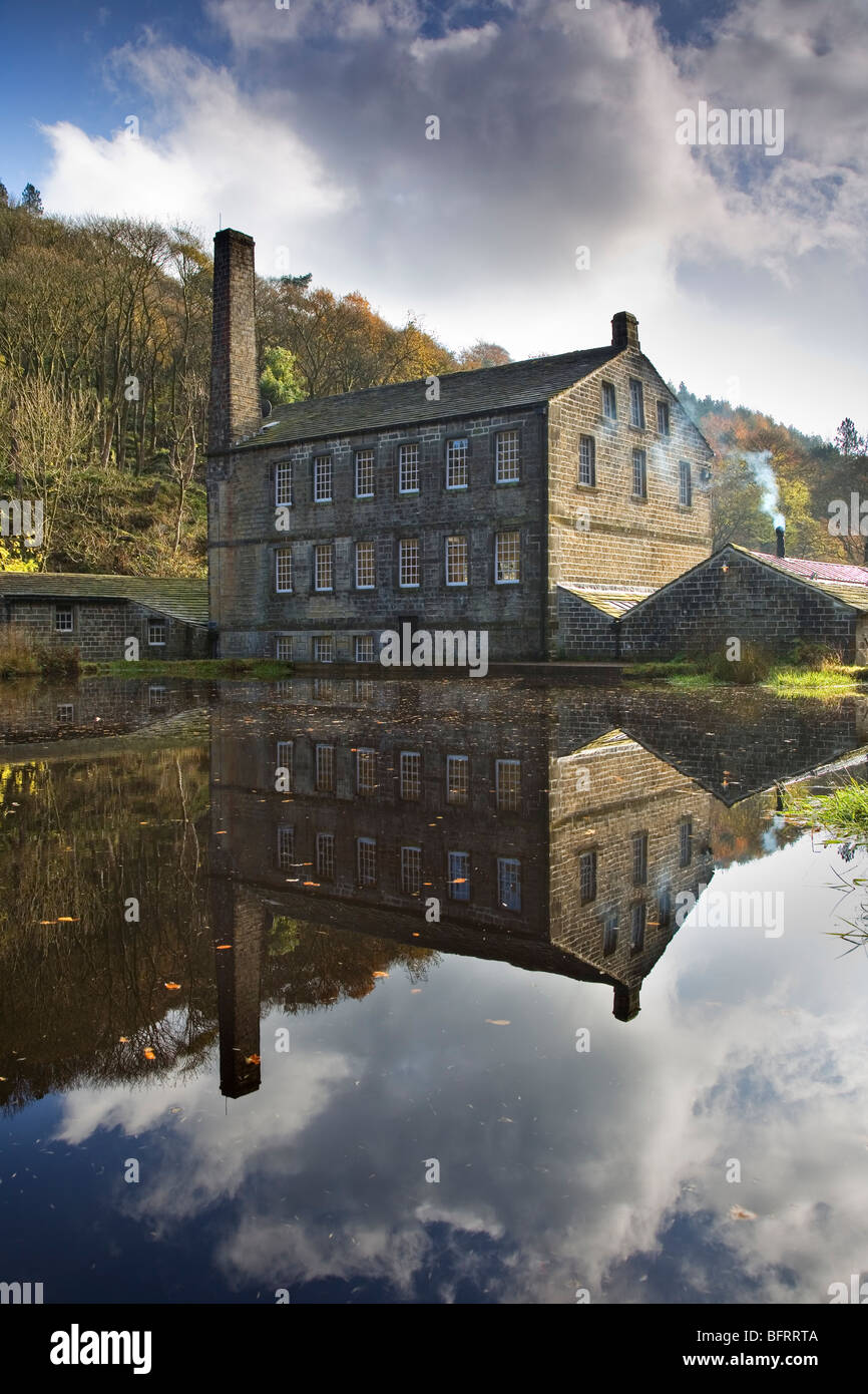 Gibson Mill and Millpond at Hardcastle Crags, Cragvale, near Heptonstall, West Yorkshire, UK, Totally run on renewable energy Stock Photo