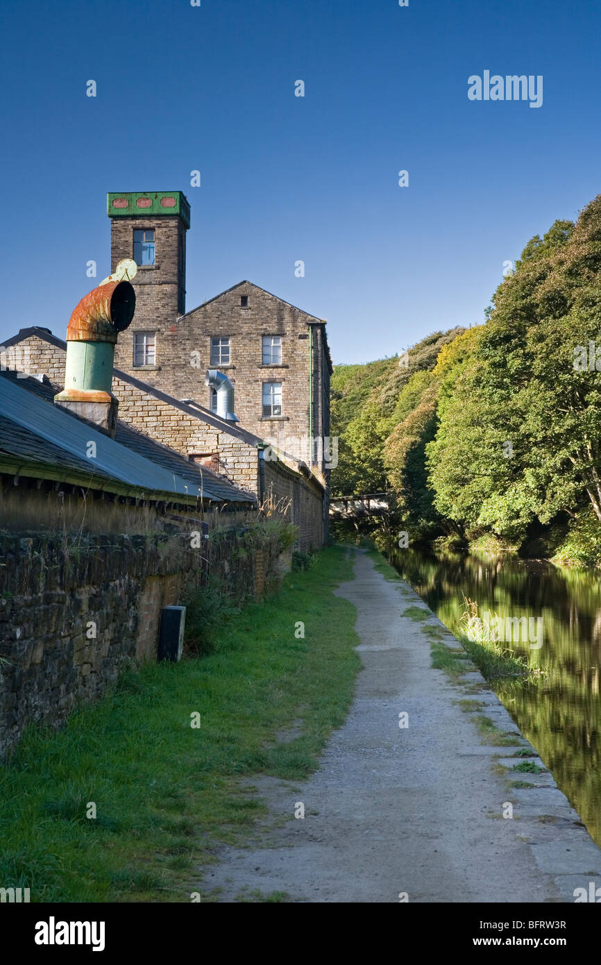 Ramsdens Textile Mill and Huddersfield Narrow Canal Towpath at