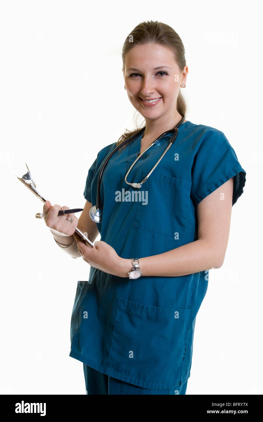 Young attractive caucasian blonde healthcare worker nurse Stock Photo ...