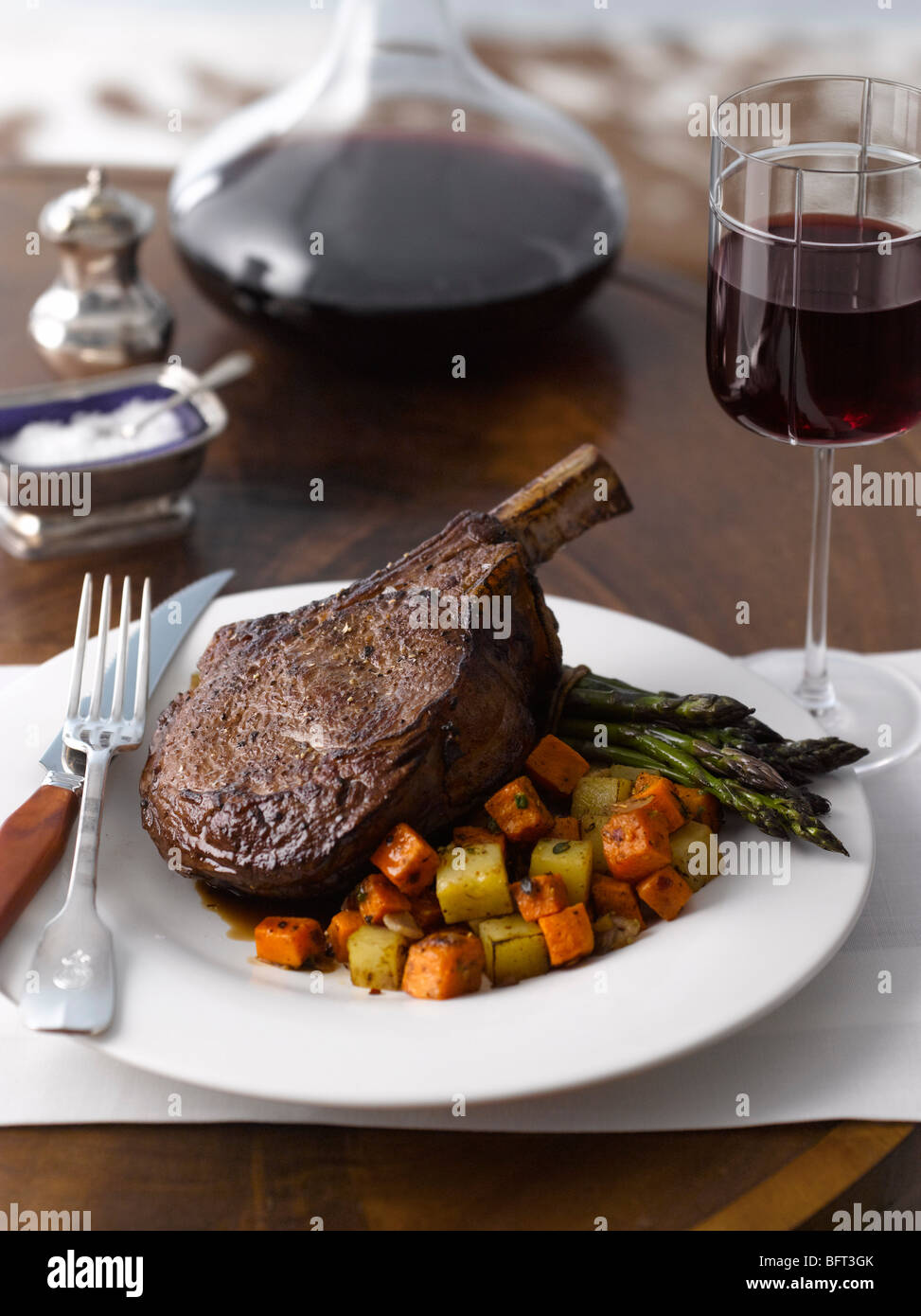 Veal Chop with Roasted Vegetables Stock Photo