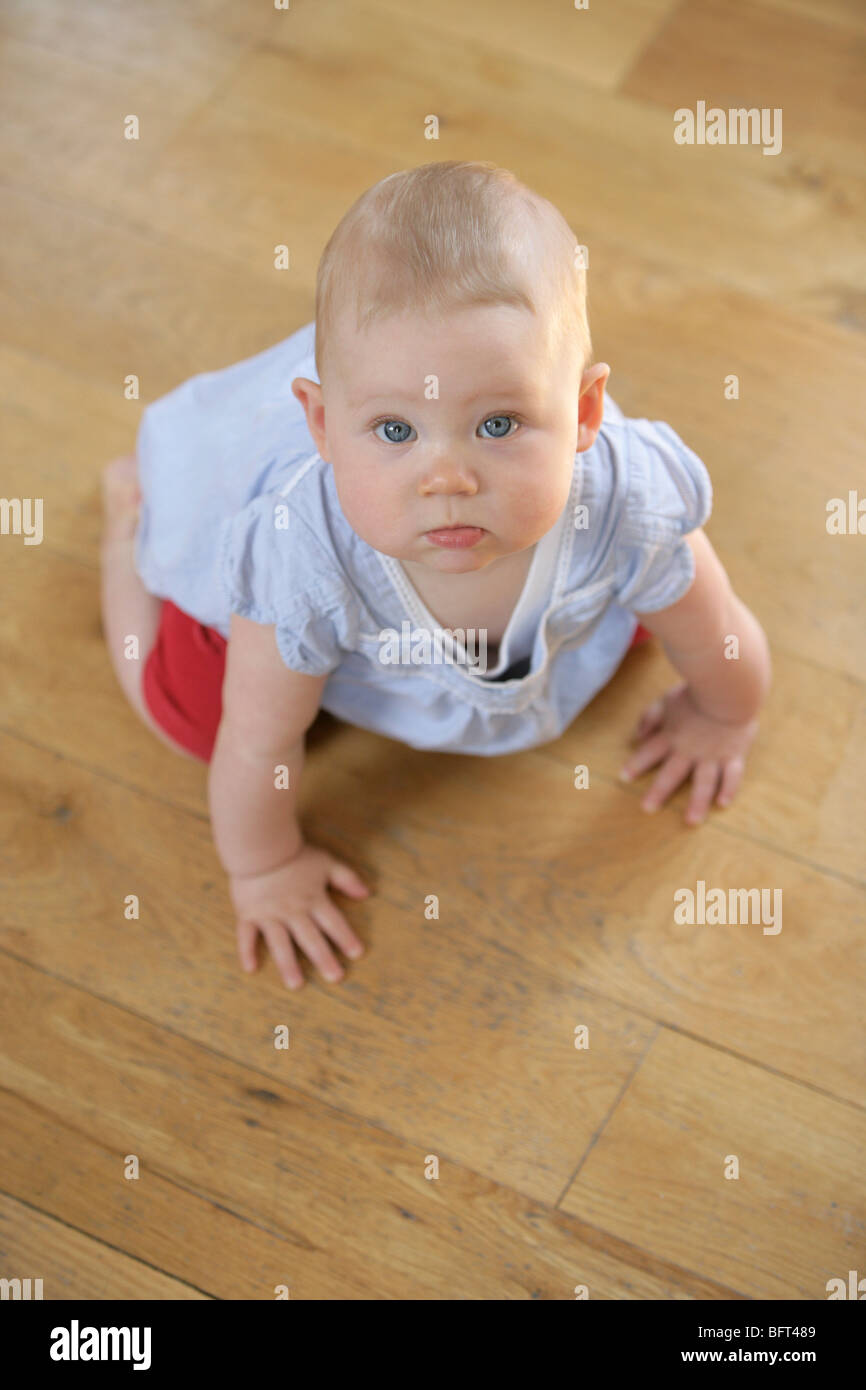 Baby Girl Crawling on the Floor Stock Photo Alamy