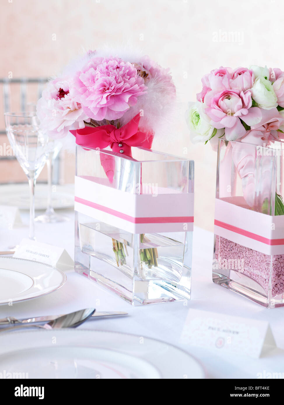 Bridal Bouquets in Glass Vases on Wedding Head Table Stock Photo Alamy