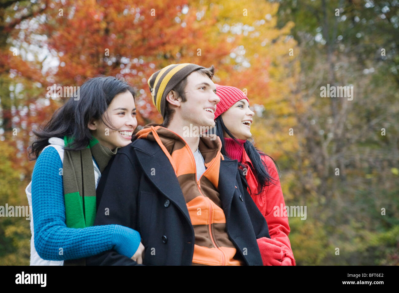 Friends Outdoors in Autumn Stock Photo