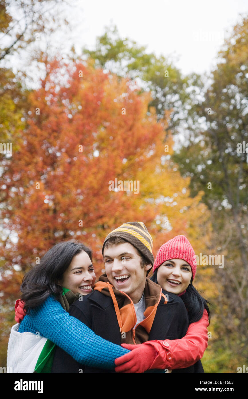 Friends Outdoors in Autumn Stock Photo