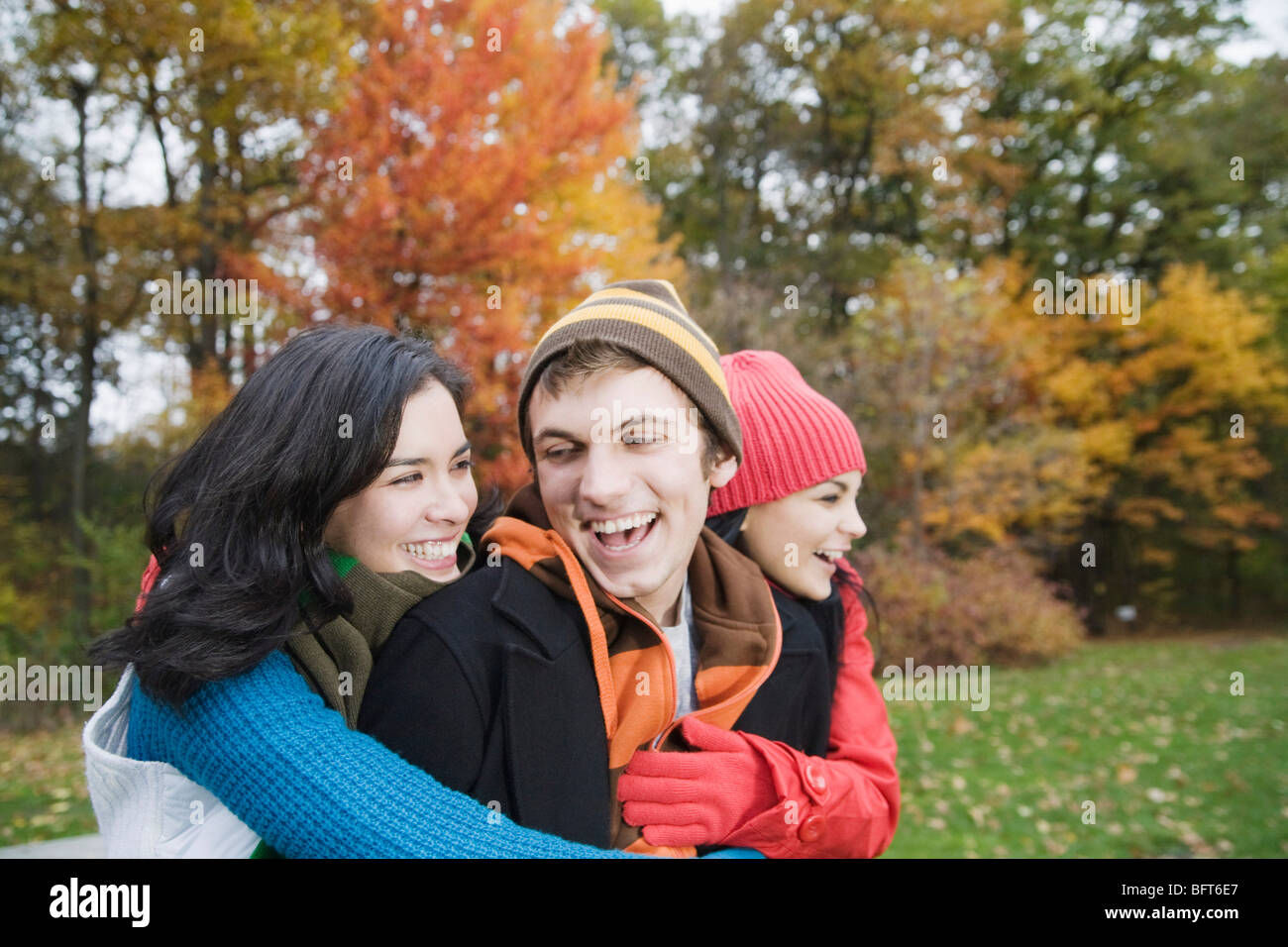 Friends Outdoors in Autumn Stock Photo