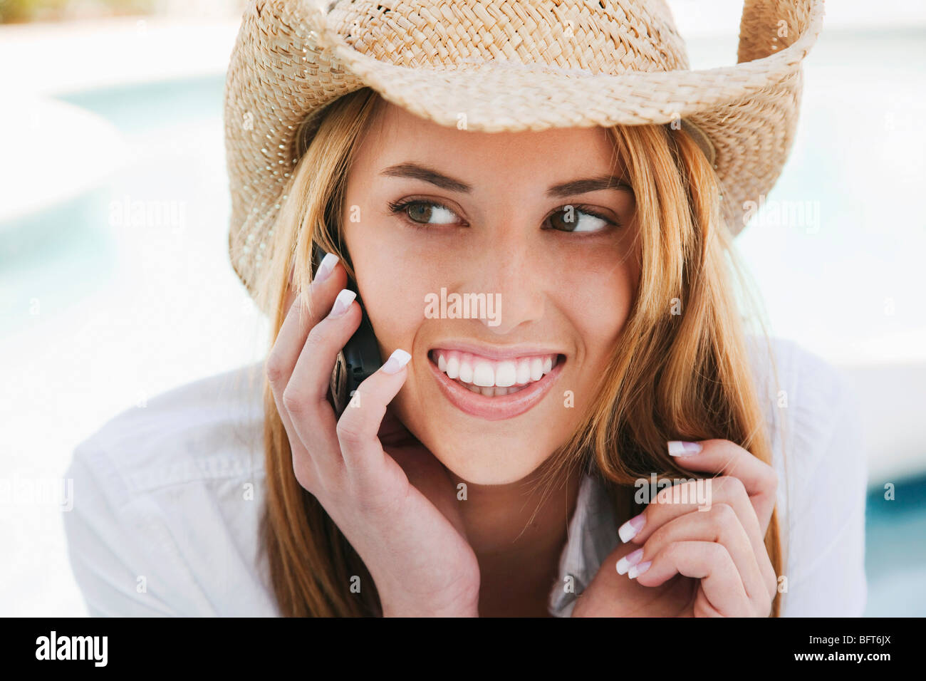 Portrait of Woman Using Phone Stock Photo