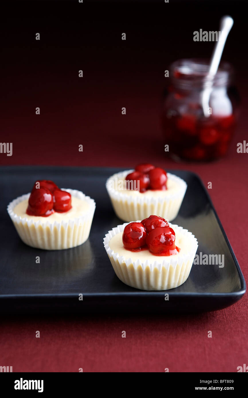 Mini Cherry Cheesecakes Stock Photo