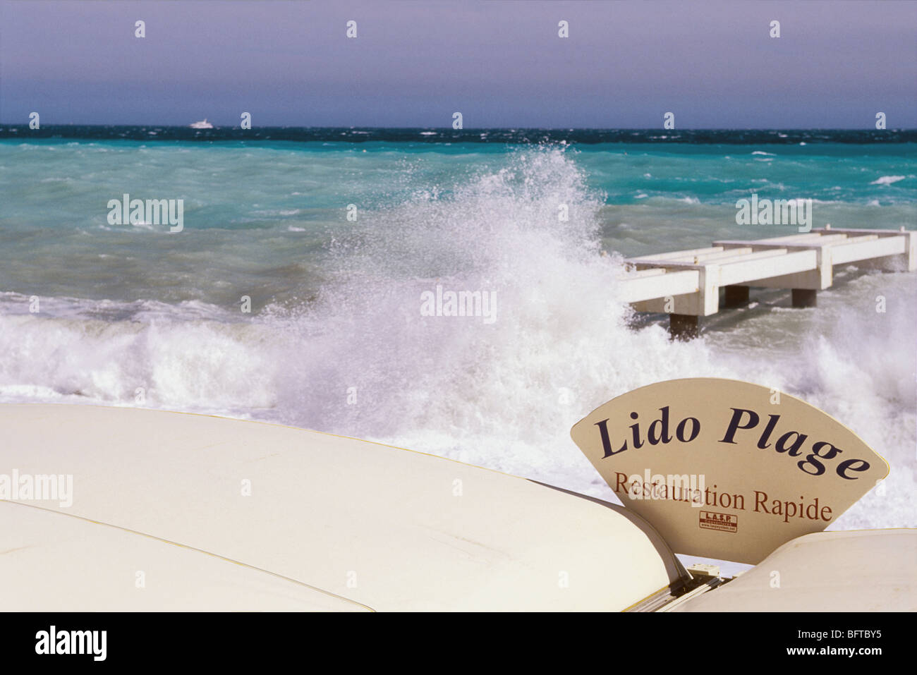 Rough sea on the beach of Nice Stock Photo